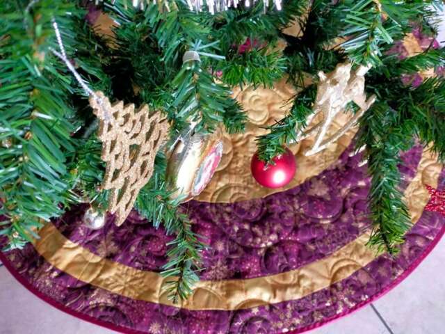 Purple Christmas Tree Skirt With Gold, 50 Inch Quilted Tree Skirt. Last One - image 1