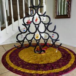 Purple Christmas Tree Skirt With Gold, 50 Inch Quilted Tree Skirt. Last One - thumbnail 3