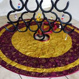 Purple Christmas Tree Skirt With Gold, 50 Inch Quilted Tree Skirt. Last One - thumbnail 4