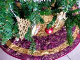 Purple Christmas Tree Skirt With Gold, 50 Inch Quilted Tree Skirt. Last One