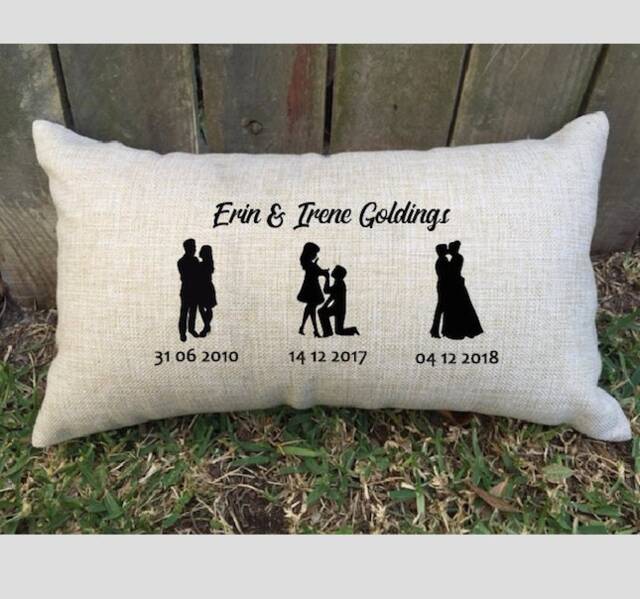 Lgbtq+ Silhouette Timeline Pillow, Same Sex Wedding Gift, Cotton Anniversary - image 1