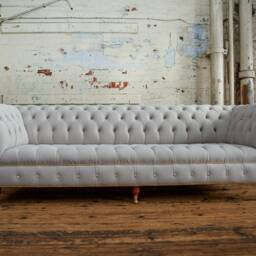 4 Seater Cream Velvet Chesterfield Sofa, British Handmade - thumbnail 2
