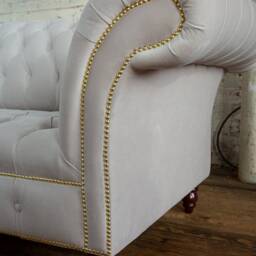 4 Seater Cream Velvet Chesterfield Sofa, British Handmade - thumbnail 3