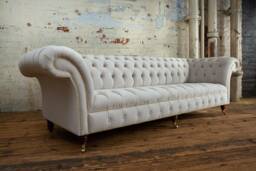 4 Seater Cream Velvet Chesterfield Sofa, British Handmade
