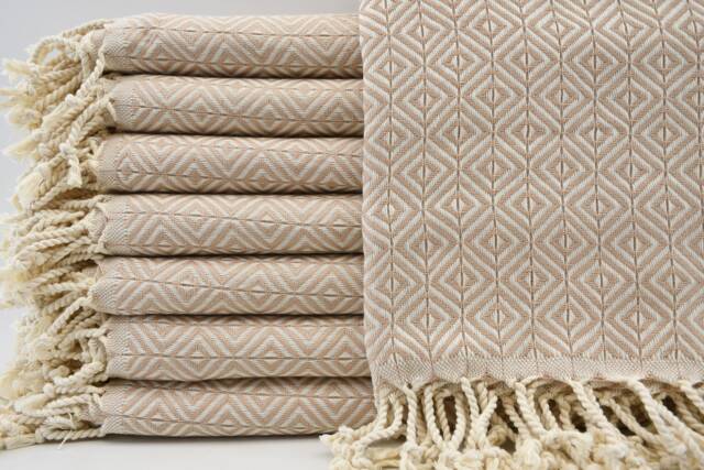 "Beige Towel, Handmade Towel, Beach Towel, Turkish Towel, Big Diamond Towel, 38""x67" - image 1