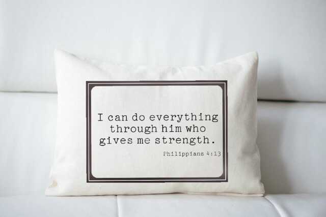 Religious Pillow Spiritual, Loss Mourning, Strength Verse, Christian Retreat Pillow, Philippians, Gives Me Strength, Cotton - image 1
