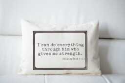 Religious Pillow Spiritual, Loss Mourning, Strength Verse, Christian Retreat Pillow, Philippians, Gives Me Strength, Cotton - thumbnail 1