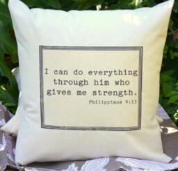 Religious Pillow Spiritual, Loss Mourning, Strength Verse, Christian Retreat Pillow, Philippians, Gives Me Strength, Cotton - thumbnail 3