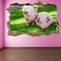 Cute Baby Pigs Wall Decal Sticker Mural Poster Print Art Kids Bedroom Home Farm Decor Ev5 - thumbnail 1