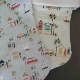Beach Holiday Christmas Stocking Coastal Decor Surf, Sailboat & Hut Design Personalization Available - thumbnail 4
