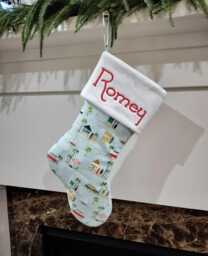 Beach Holiday Christmas Stocking Coastal Decor Surf, Sailboat & Hut Design Personalization Available
