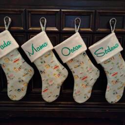 Beach Holiday Christmas Stocking Coastal Decor Surf, Sailboat & Hut Design Personalization Available - thumbnail 3