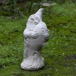 Concrete Garden Gnome With Fish Whimsical Figurine Outdoor Decor Stone Ornament Decorative Unique Yard Art - thumbnail 2