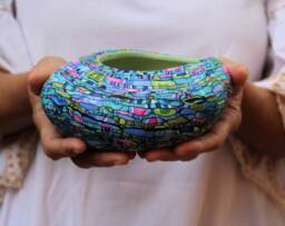 Turquoise Ceramic Planter Medium Pebble Shape Polymer Clay Pot With Drainage - thumbnail 1