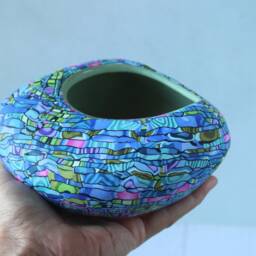 Turquoise Ceramic Planter Medium Pebble Shape Polymer Clay Pot With Drainage - thumbnail 3
