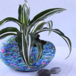 Turquoise Ceramic Planter Medium Pebble Shape Polymer Clay Pot With Drainage - thumbnail 2