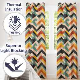 Abstract Chevron Pattern Layered Geometric Modern Style Seamless Readymade Eyelet Ring Top Thermal 100% Blackout Curtains - thumbnail 3