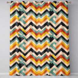 Abstract Chevron Pattern Layered Geometric Modern Style Seamless Readymade Eyelet Ring Top Thermal 100% Blackout Curtains - thumbnail 2