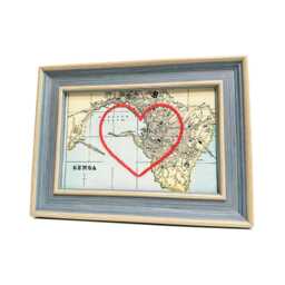 Genoa Heart Map - Custom Gift Italy Anniversary Framed Wedding Vintage Print Of With Hand-Embroidered - thumbnail 1