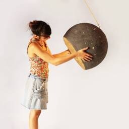 Moon Lamp, Industrial Light Made From Paper Mache, Big Pendant Light, Hanging Lamp For Loft - Luna - thumbnail 1