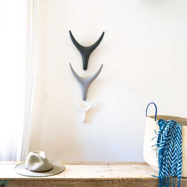 Handmade Antler Wall Art Stoneware - Black, White & Gray Set - image 1