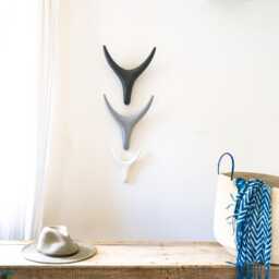 Handmade Antler Wall Art Stoneware - Black, White & Gray Set - thumbnail 1