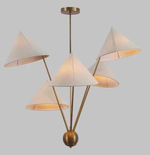 Mid Century Modern Sputnik Chandelier - Raw Brass & Linen, 5-Light - image 1
