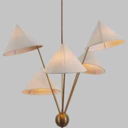 Mid Century Modern Sputnik Chandelier - Raw Brass & Linen, 5-Light - thumbnail 3