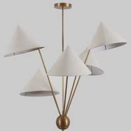 Mid Century Modern Sputnik Chandelier - Raw Brass & Linen, 5-Light - thumbnail 2