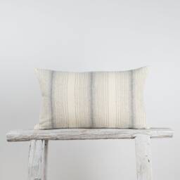 striped Lumbar Pillow Cover, Beige & Blue Cotton, Farmhouse Cushion