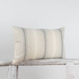 striped Lumbar Pillow Cover, Beige & Blue Cotton, Farmhouse Cushion - thumbnail 3