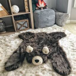 Brown Bear Rug in Faux Fur For Camping Nursery Decor - thumbnail 3