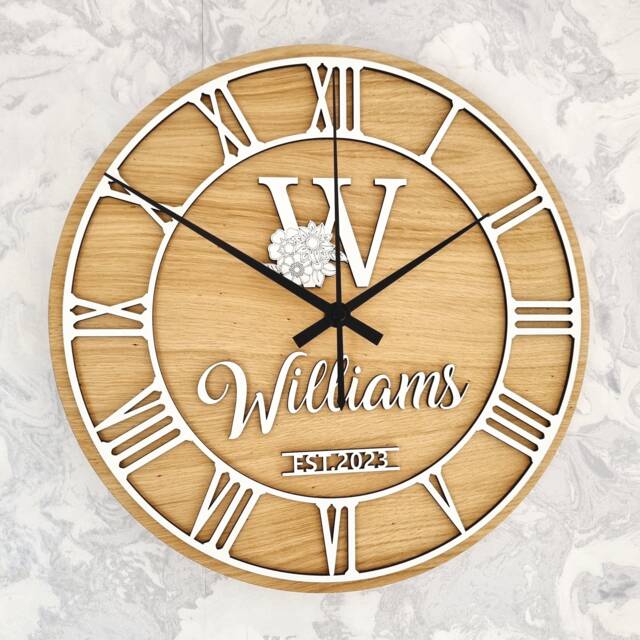 Personalised Wedding Clock Silent Nonticking Roman Numerals Anniversary Gift - image 1