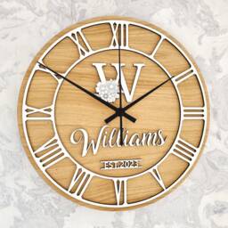 Personalised Wedding Clock Silent Nonticking Roman Numerals Anniversary Gift - thumbnail 1