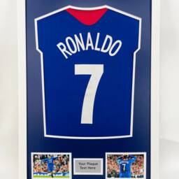 Diy Football Shirt Frame Black 30mm Frame, Blue Mount, Plaque & Photo Option - thumbnail 2