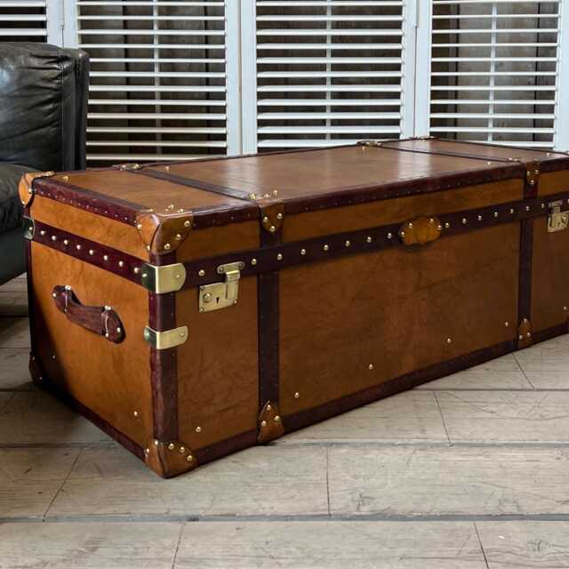 English Handmade Luxury Leather Coffee Table Trunk - Hand Dyed - image 1