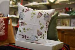 Floral Embroidered Linen Pillowcase Organic Home Decor - 40x40 cm - thumbnail 1