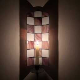 Marbled Mauve & White Checkered Stained Glass Candle Wall Sconce - thumbnail 3