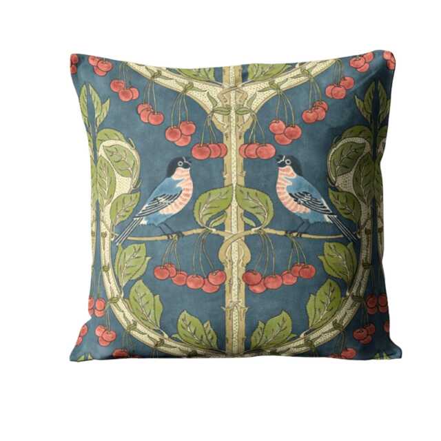 G P & J Baker Birds & Cherries, Indigo Blue, Cotton Cushion Cover - image 1