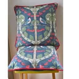 G P & J Baker Birds & Cherries, Indigo Blue, Cotton Cushion Cover - thumbnail 2