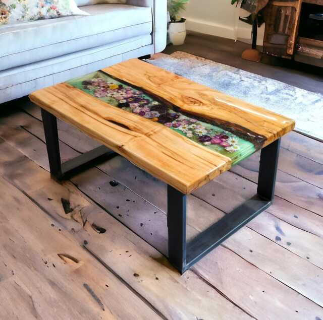"Coffee Table Sofa Made Of Lime Wood Led Flower Design ""Immediately Available" - image 1