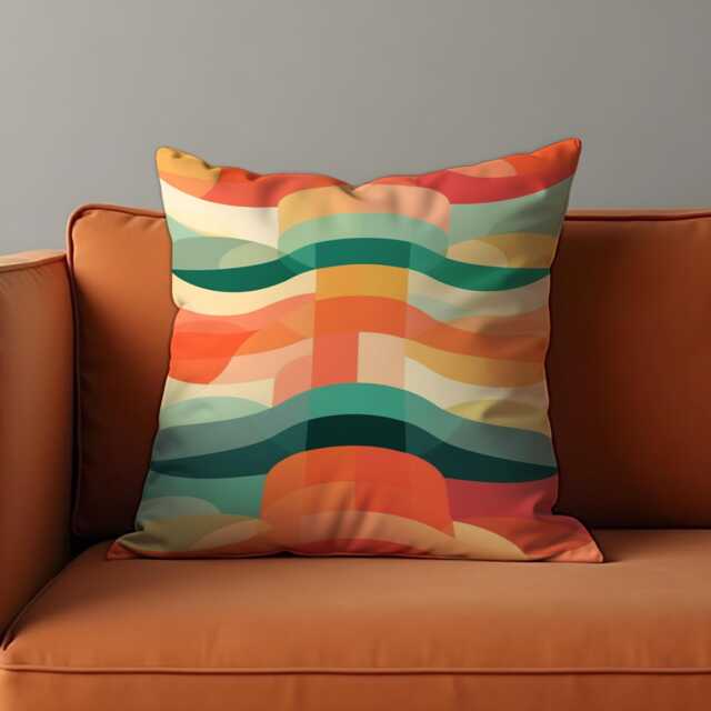 Bold Color Block Pillow Cover, Retro Curvy Shapes Cushion Cover in Warm Earthy Tones, Geometric Abstract Throw Case - image 1