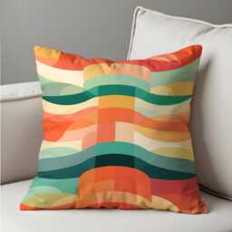 Bold Color Block Pillow Cover, Retro Curvy Shapes Cushion Cover in Warm Earthy Tones, Geometric Abstract Throw Case - thumbnail 4