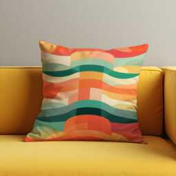 Bold Color Block Pillow Cover, Retro Curvy Shapes Cushion Cover in Warm Earthy Tones, Geometric Abstract Throw Case - thumbnail 2