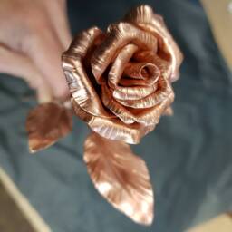 Long Stemmed Copper Rose With Leaves, Perfect Anniversary Gift, Engagement Prop Or For Valentines - thumbnail 3