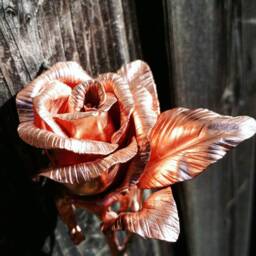 Long Stemmed Copper Rose With Leaves, Perfect Anniversary Gift, Engagement Prop Or For Valentines - thumbnail 2