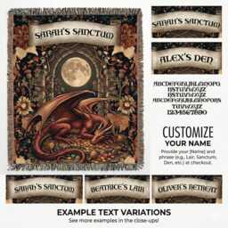 Personalized Dragon Woven Blanket Custom Fantasy Name Tapestry Medieval Den Decor, Gift For D&d Fans, Gamers, Book Lovers - thumbnail 2