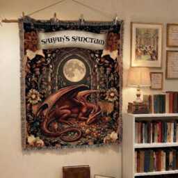 Personalized Dragon Woven Blanket Custom Fantasy Name Tapestry Medieval Den Decor, Gift For D&d Fans, Gamers, Book Lovers - thumbnail 3