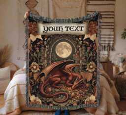 Personalized Dragon Woven Blanket Custom Fantasy Name Tapestry Medieval Den Decor, Gift For D&d Fans, Gamers, Book Lovers
