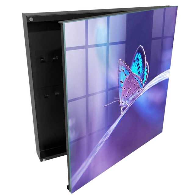 Colorful Butterfly Wall Mounted Key Cabinet, Purple Box For Wall, Photographic Nature, Nature Lovers - image 1
